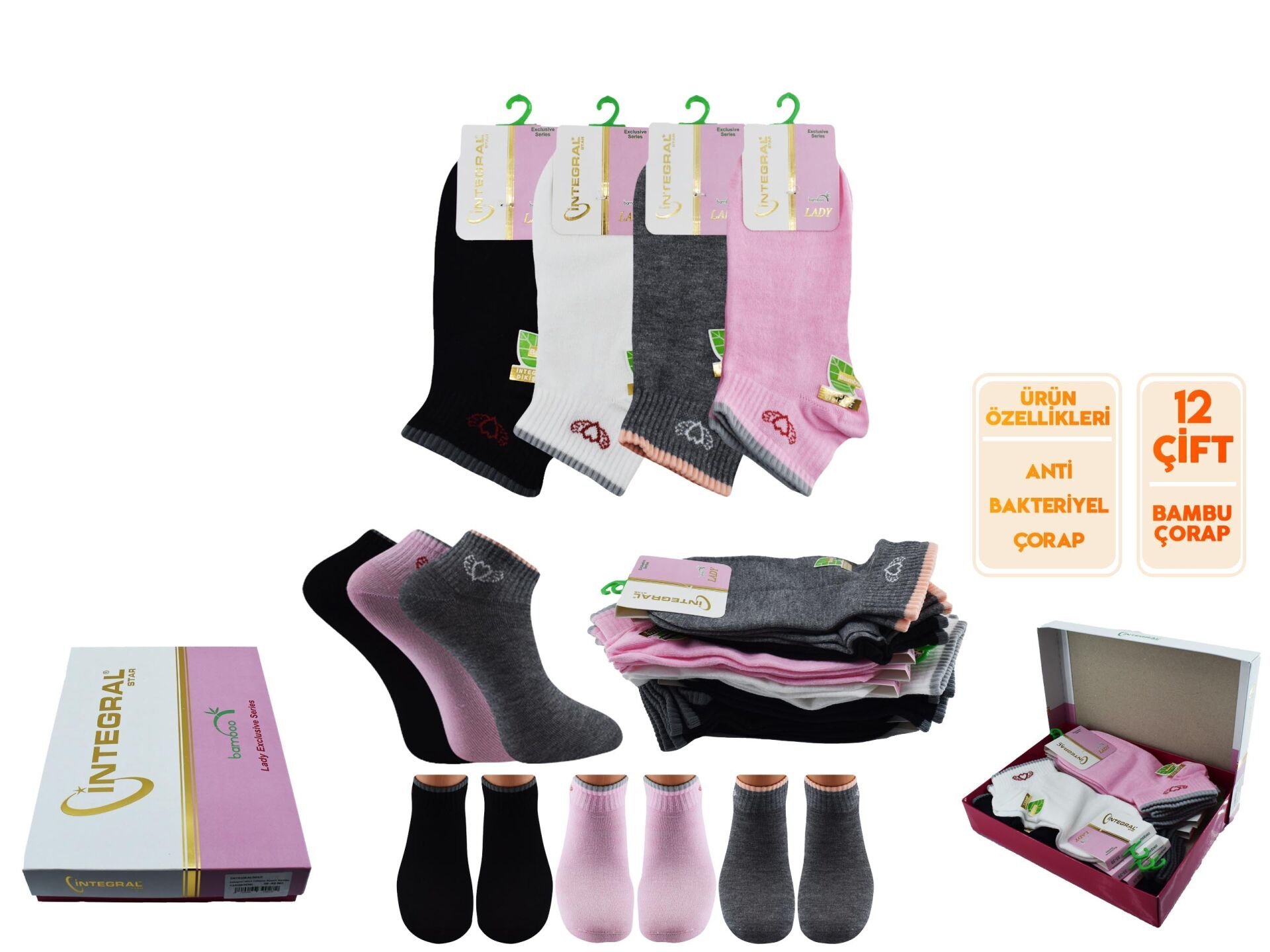 İntegral 5015 Dikişsiz Bayan Bambu Patik 12'li