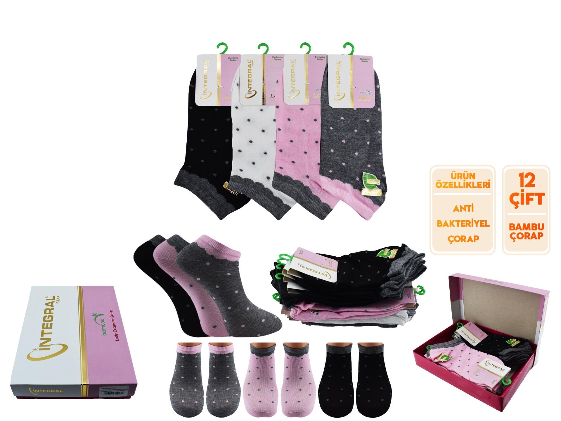 İntegral 5011 Dikişsiz Bayan Bambu Patik 12'li