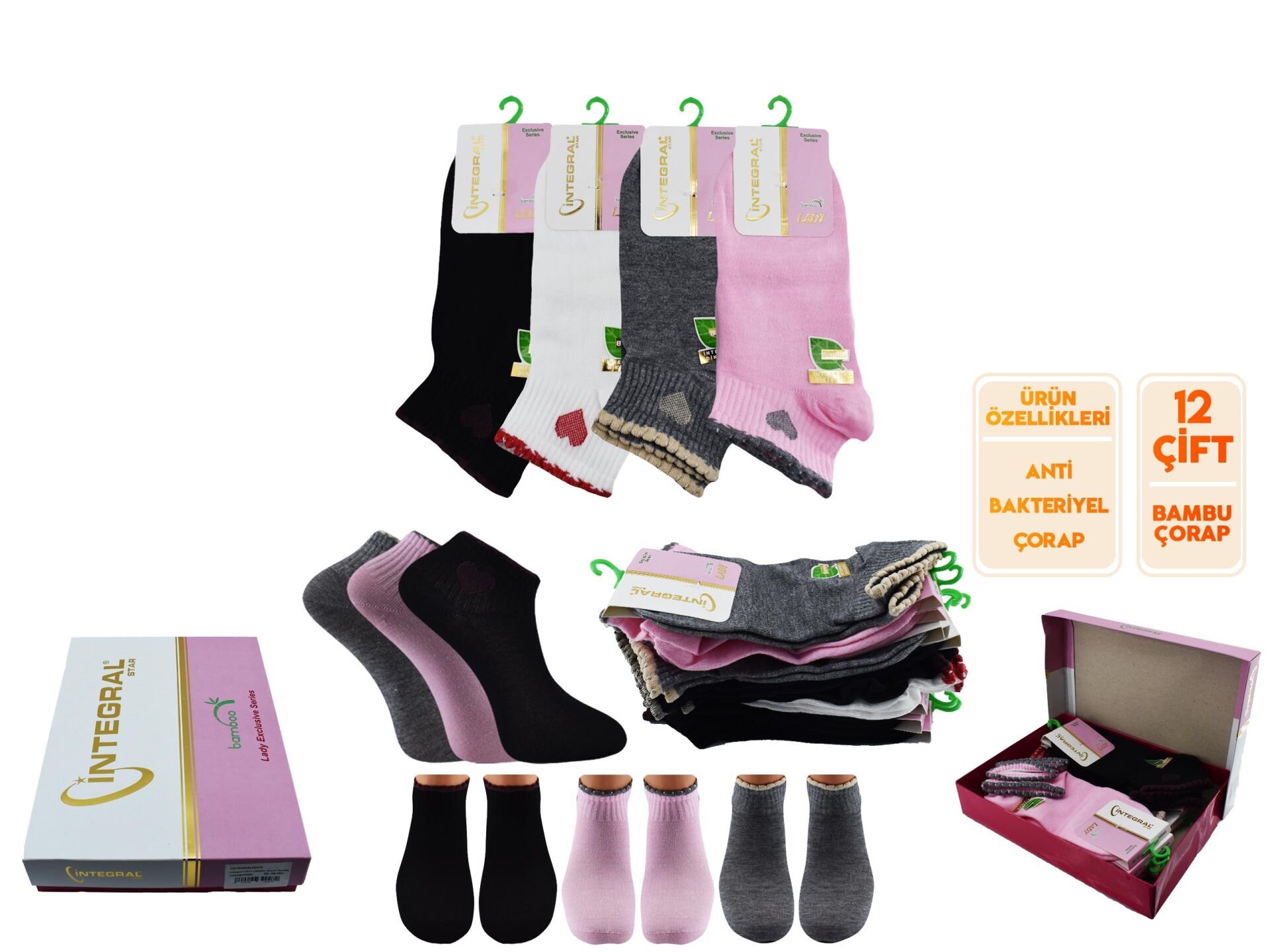 İntegral 5010 Dikişsiz Bayan Bambu Patik 12'li