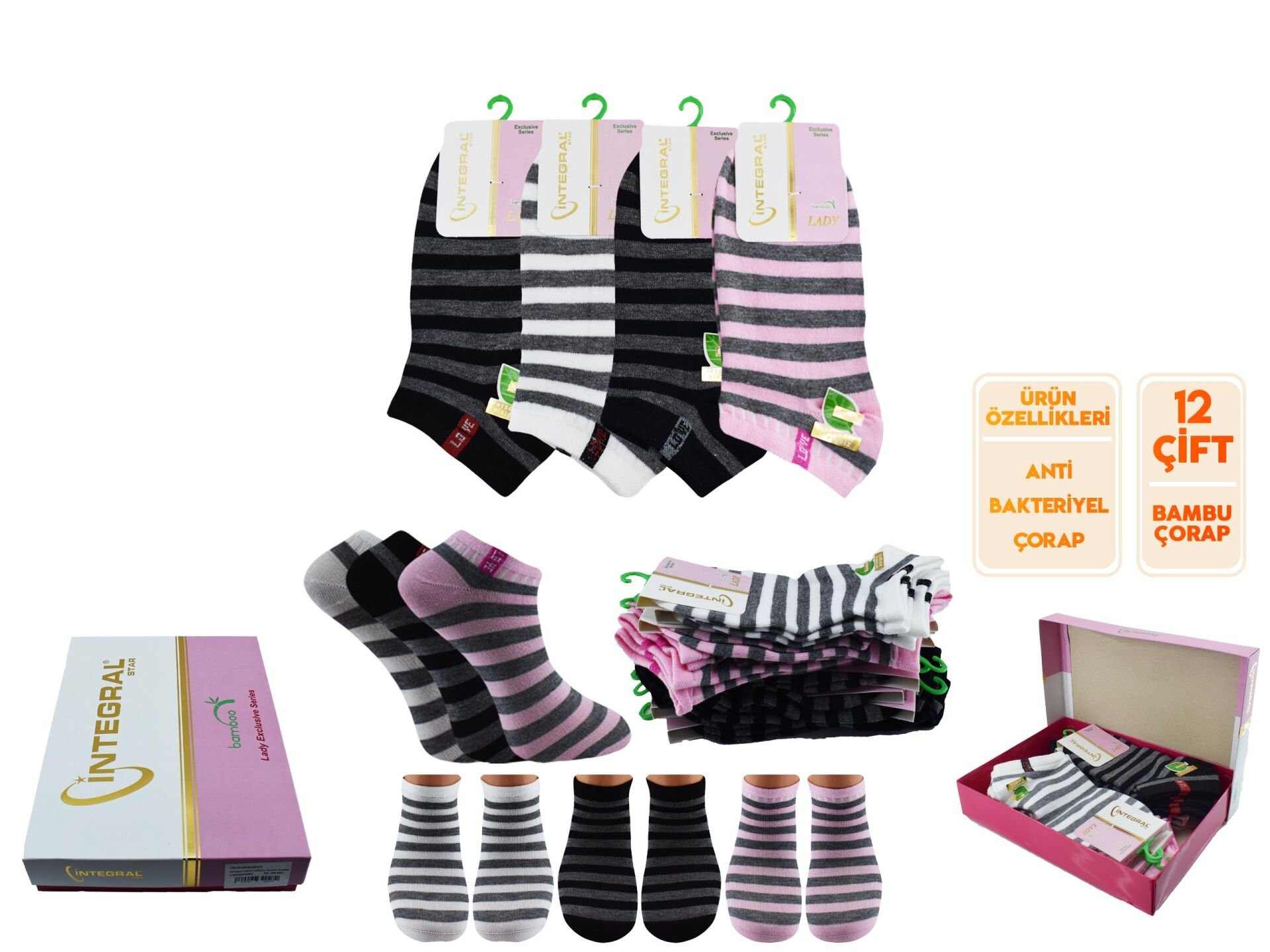 İntegral 5014 Dikişsiz Bayan Bambu Patik 12'li