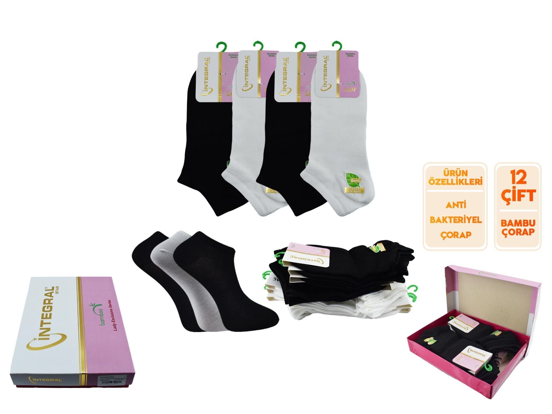 İntegral 5000 Dikişsiz Bayan Bambu Patik 12'li