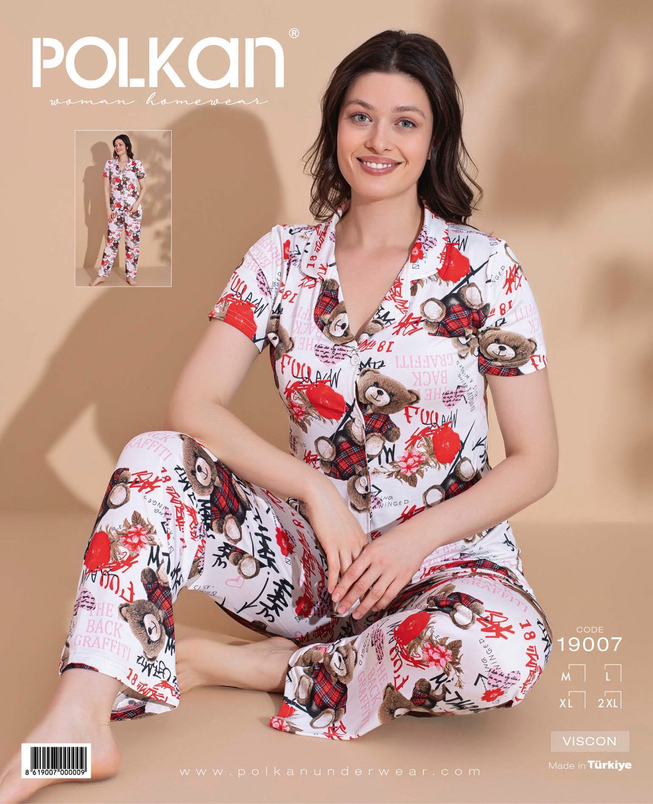 Polkan 19007 Bayan Milan Kısa Kollu Bayan Pijama Takım Paket İçi 4'lü