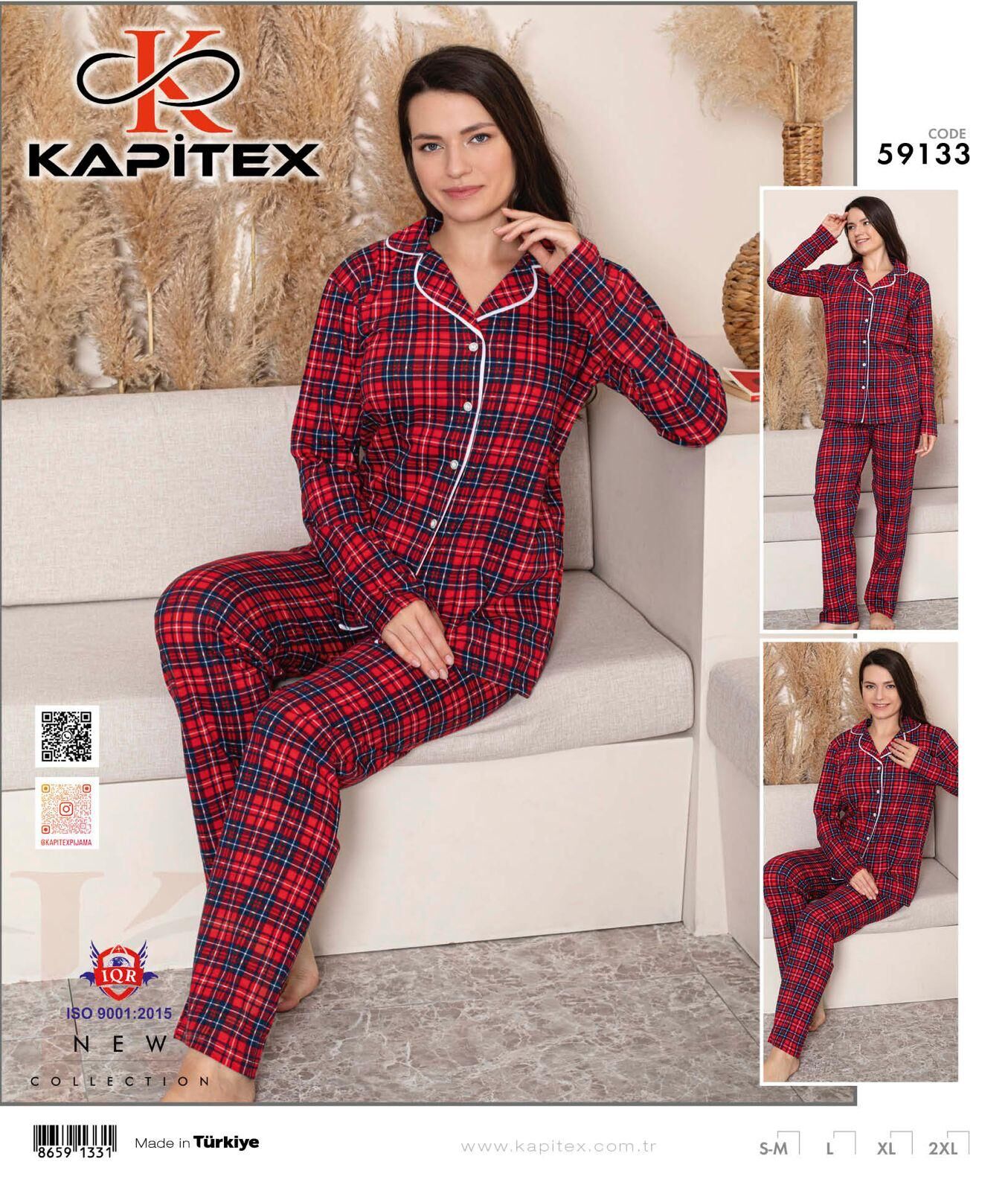 Kapitex 59133 (M-L-XL-XXL) Pamuklu Bayan Uzun Kollu Pijama Takım 4'lü