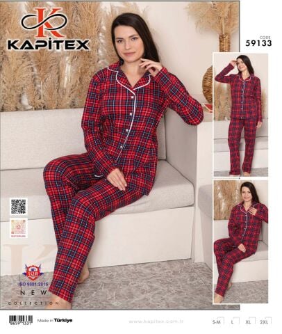 Kapitex 59133 (M-L-XL-XXL) Pamuklu Bayan Uzun Kollu Pijama Takım 4'lü