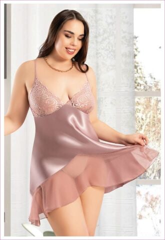 Miss Laris 4046 Battal Beden Bayan Saten Gecelik