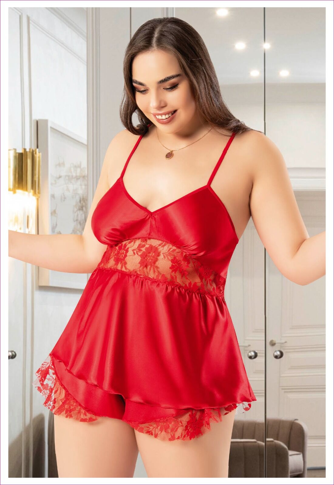 Miss Laris 4247 Battal Beden Bayan Saten Şortlu Takım