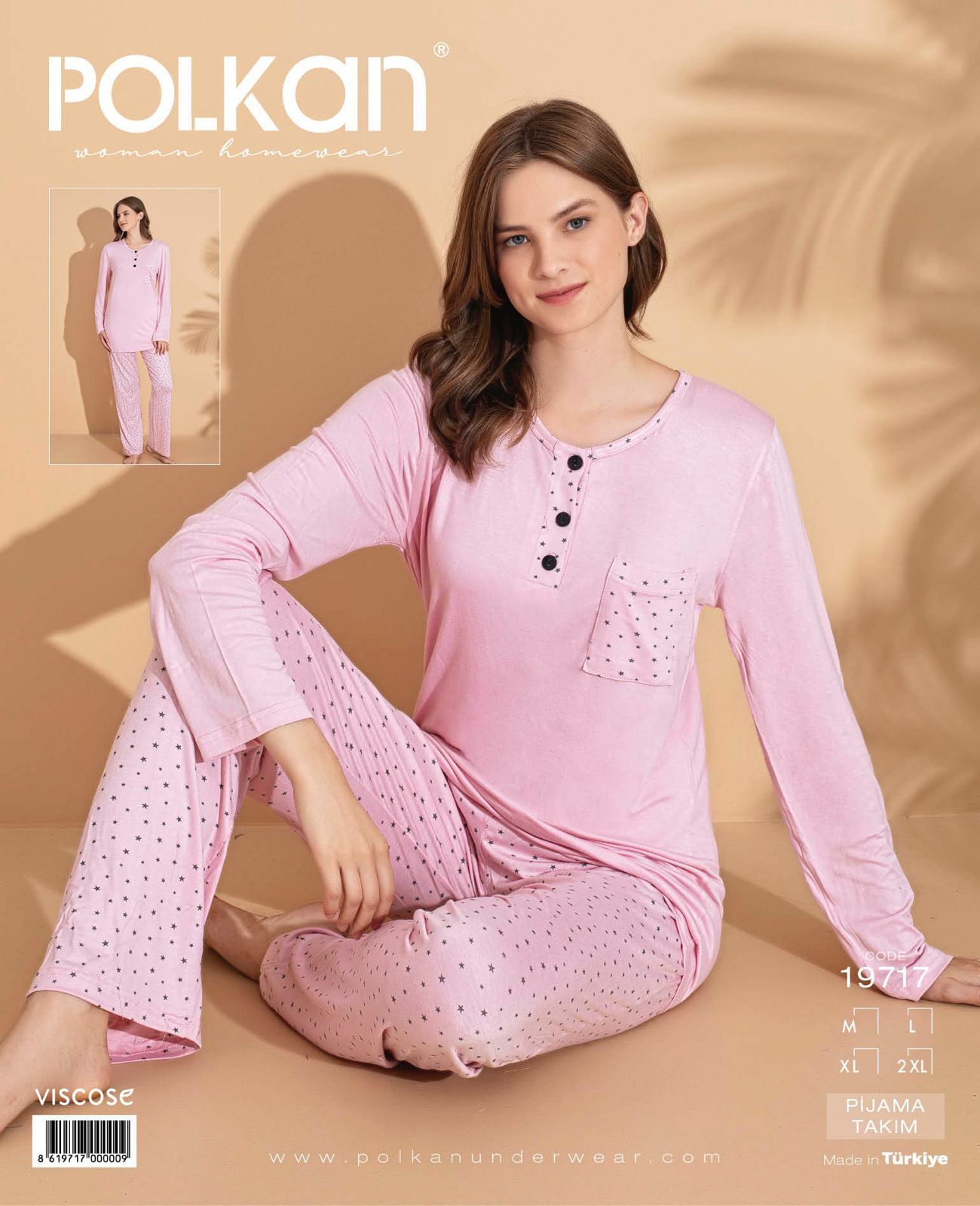 Polkan 19717 Viskon Uzun Kollu Bayan Pijama Takım 4'lü