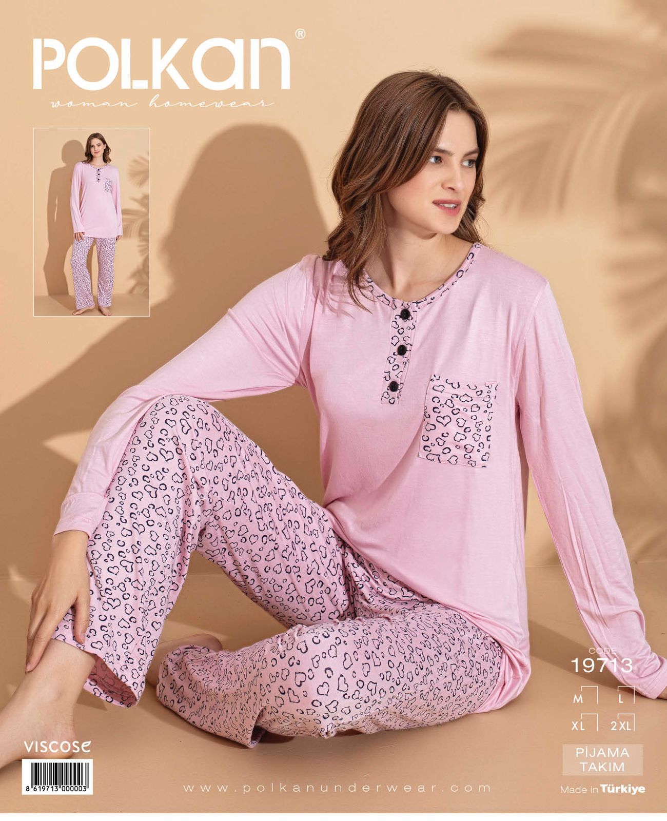 Polkan 19713 Viskon Uzun Kollu Bayan Pijama Takım 4'lü