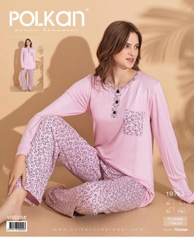 Polkan 19713 Viskon Uzun Kollu Bayan Pijama Takım 4'lü