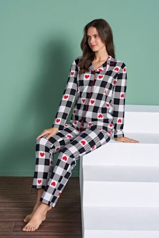 Pijadore 1958 (M-L-XL-XXL) Uzun Kollu Bayan Pijama Takım 4'lü