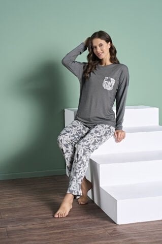 Pijadore 1974 (M-L-XL-XXL) Uzun Kollu Bayan Pijama Takım 4'lü