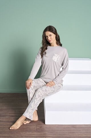 Pijadore 1974 (M-L-XL-XXL) Uzun Kollu Bayan Pijama Takım 4'lü