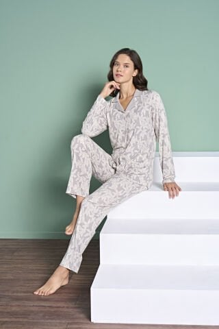 Pijadore 1973 (M-L-XL-XXL) Uzun Kollu Bayan Pijama Takım 4'lü