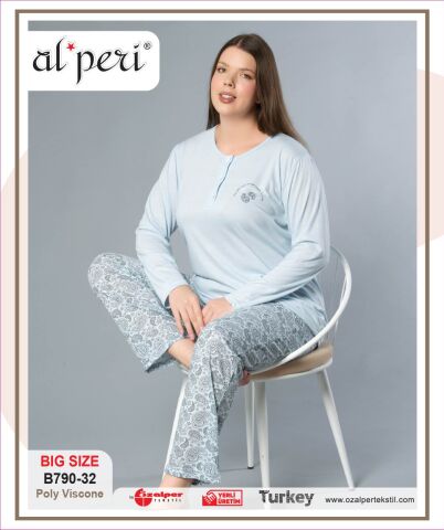 Alperi B790-32 (3XL-4XL-5XL-6XL) Bayan Uzun Kollu Pijama Takım 4'lü