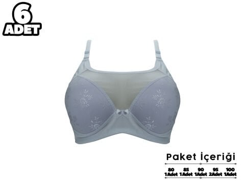 Liza 306 Jakarlı Dantelli Balensiz Desteksiz Sütyen 6'lı