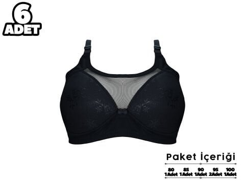 Liza 306 Jakarlı Dantelli Balensiz Desteksiz Sütyen 6'lı