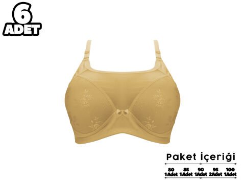Liza 306 Jakarlı Dantelli Balensiz Desteksiz Sütyen 6'lı