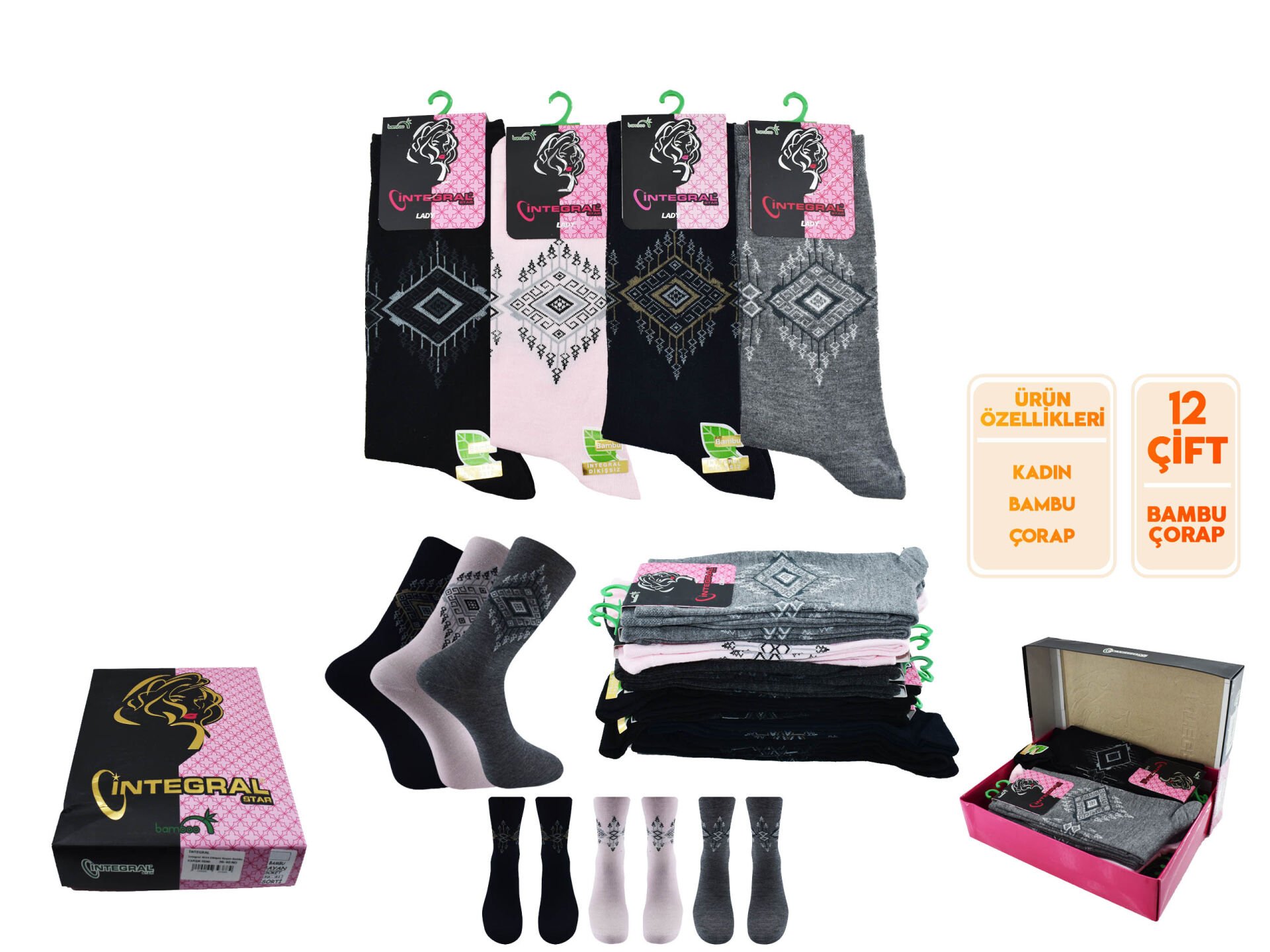 İntegral 4018 Dikişsiz Bayan Bambu Soket 12'li