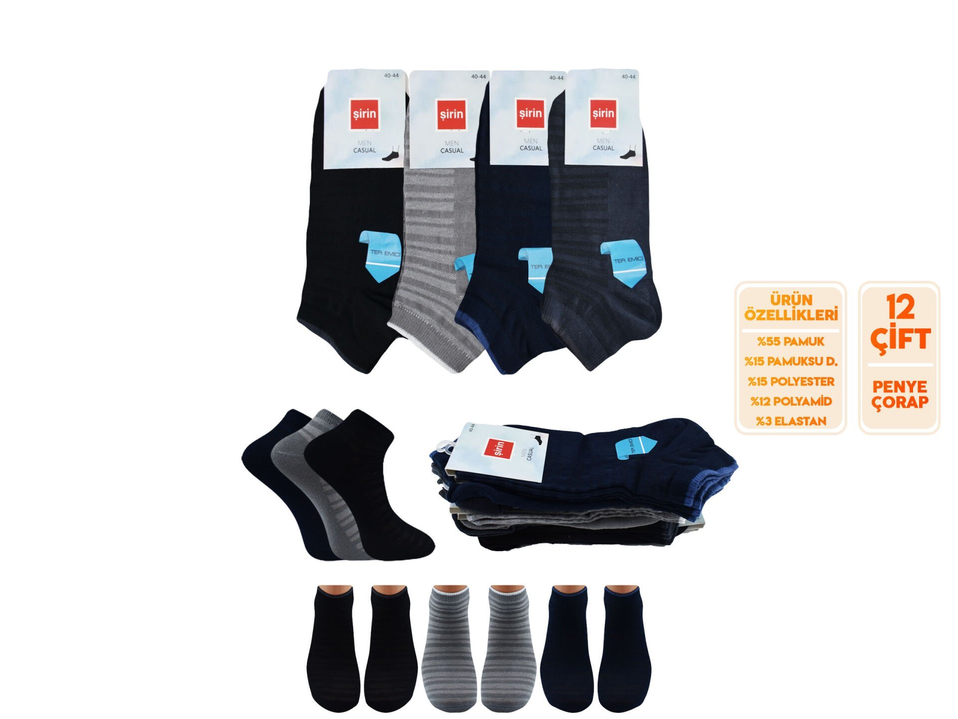 Şirin 7010-26 (40-44) Ter Emici Erkek Penye Patik 12'li