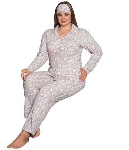 Tekten 8230 Battal Boy Uzun Kollu Düğmeli Bayan Pijama Takımı KATALOG RENGİ - 3XL
