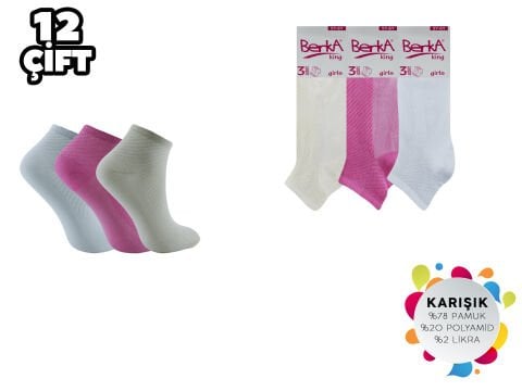 Berka 2-2 Desenli Pamuklu Kız Çocuk Patik 12'li