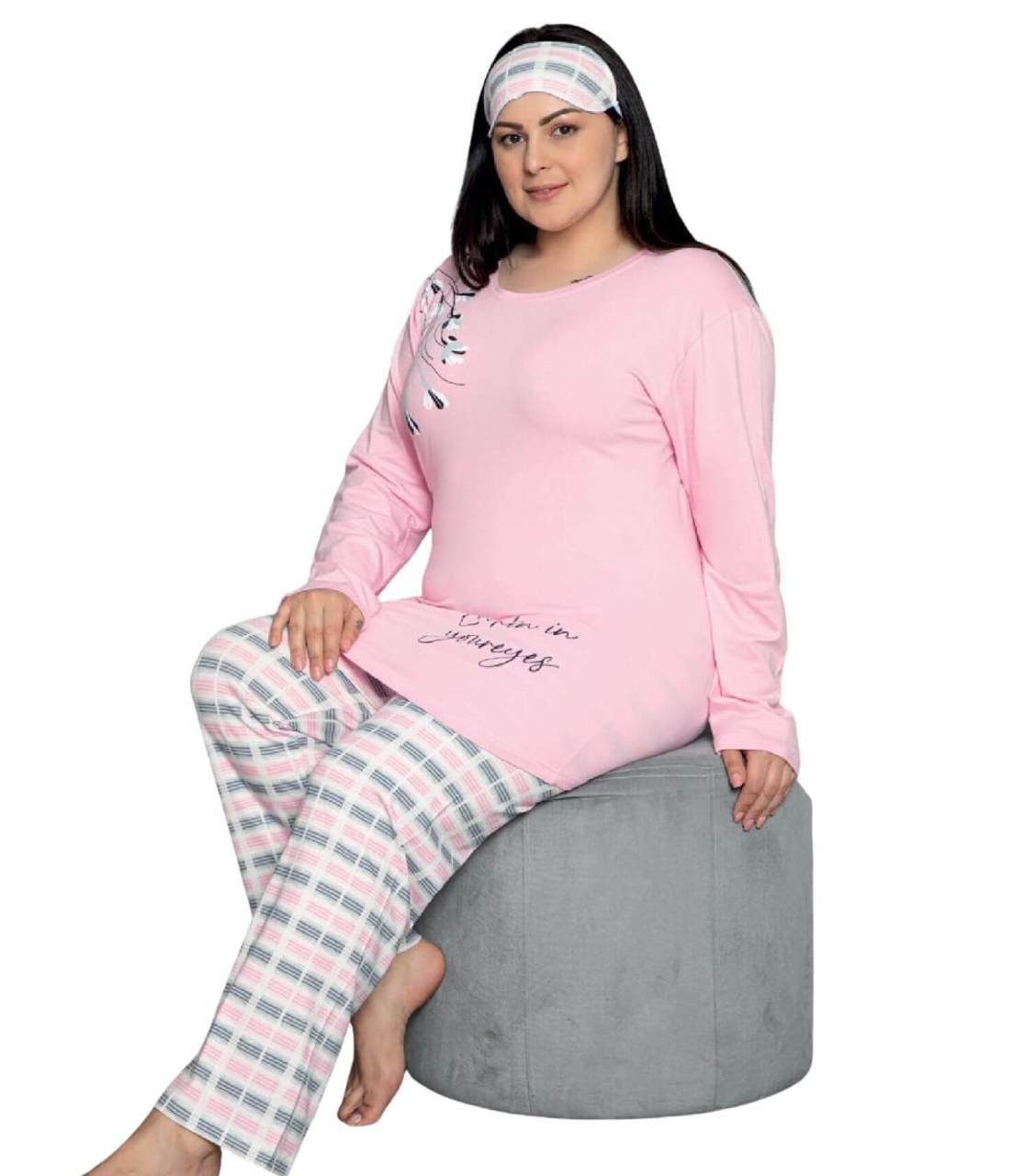 Tekten 8070 Battal Boy Uzun Kollu Bayan Pijama Takımı