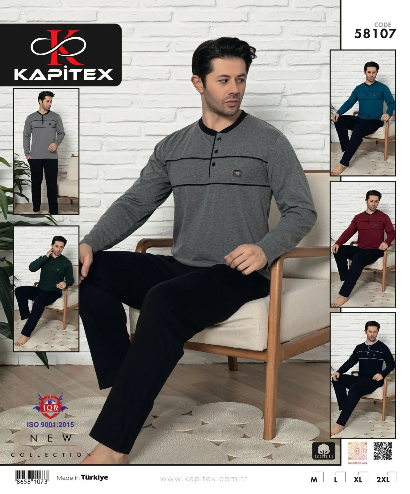Kapitex 58107 (M-L-XL-XXL) Erkek Uzun Kollu Pijama Takım 6'lı