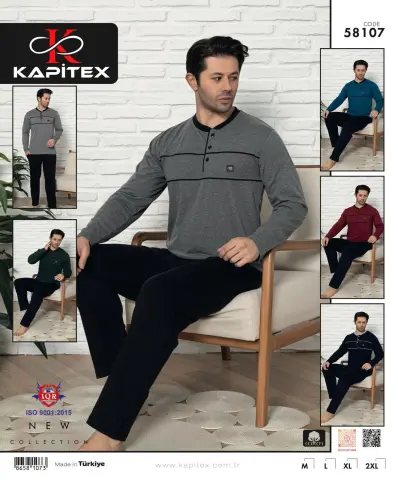 Kapitex 58107 (M-L-XL-XXL) Erkek Uzun Kollu Pijama Takım 6'lı