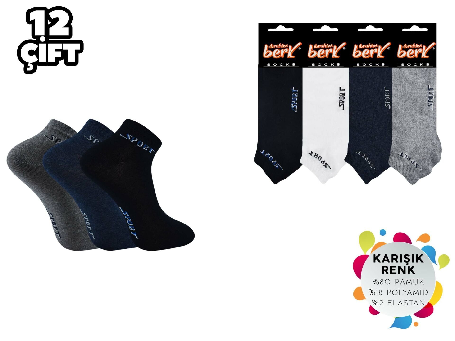 İbrahim Berk 11-29 Erkek Likralı Patik Çorap 12'li