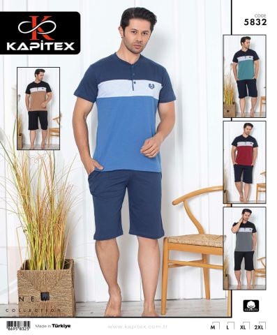 Kapitex 5832 Erkek Kısa Kol Kapri Pijama Takım 4'lü