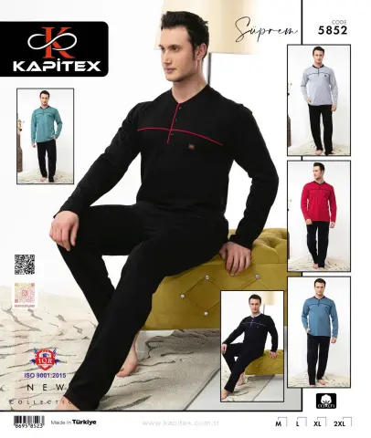 Kapitex 5852 (M-L-XL-XXL) Erkek Uzun Kollu Pijama Takım 6'lı