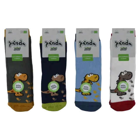 Panda 07-E-1 (1-6 Yaş) Doğal Pamuk Havlu Kaydırmaz Taban Abs'li Erkek Bebek Çorap 12'li
