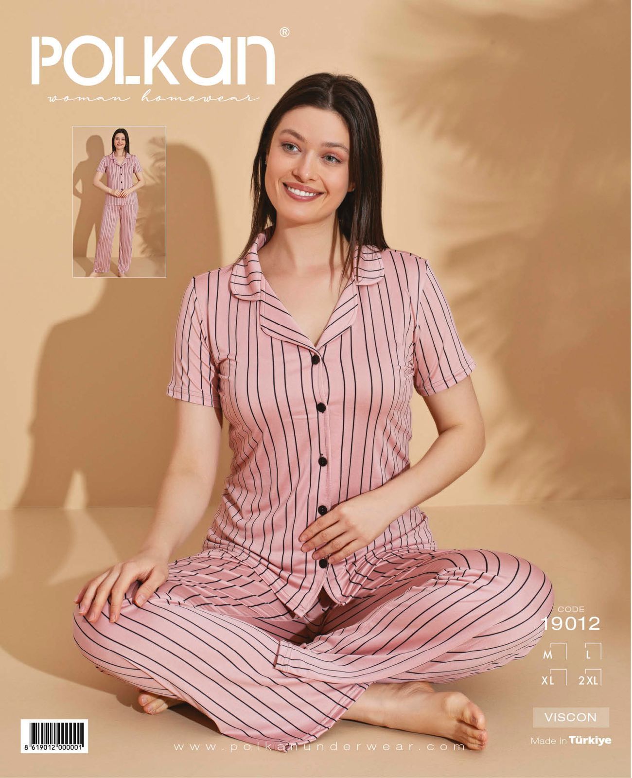 Polkan 19012 Bayan Ring Viskon Kısa Kollu Bayan Pijama Takım Paket İçi 4'lü