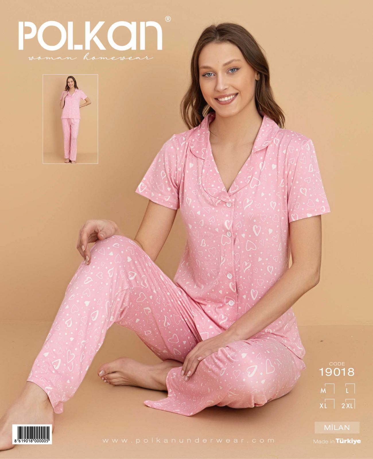 Polkan 19018 Bayan Milan Kısa Kollu Bayan Pijama Takım Paket İçi 4'lü