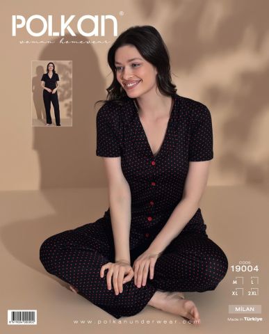 Polkan 19004 Bayan Milan Kısa Kollu Bayan Pijama Takım Paket İçi 4'lü