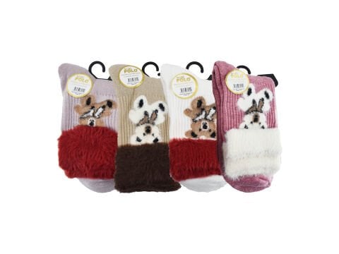 XGRİ POLO 55-1 Havlu Yumoş Peluş Yıkamalı Kışlık Bayan Soket Çorap 12'li