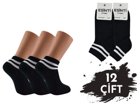 Esinti Siyah %100 Pamuk Çemberli Erkek Patik 12'li