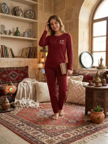 Kapitex 59193 (M-L-XL-XXL) Likralı Milan Bayan Uzun Kollu Pijama Takım 4'lü