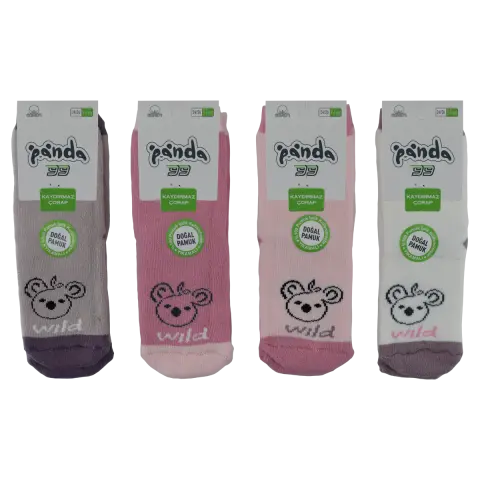 Panda 07-K-2 (1-6 Yaş) Doğal Pamuk Havlu Kaydırmaz Taban Abs'li Kız Bebek Çorap 12'li