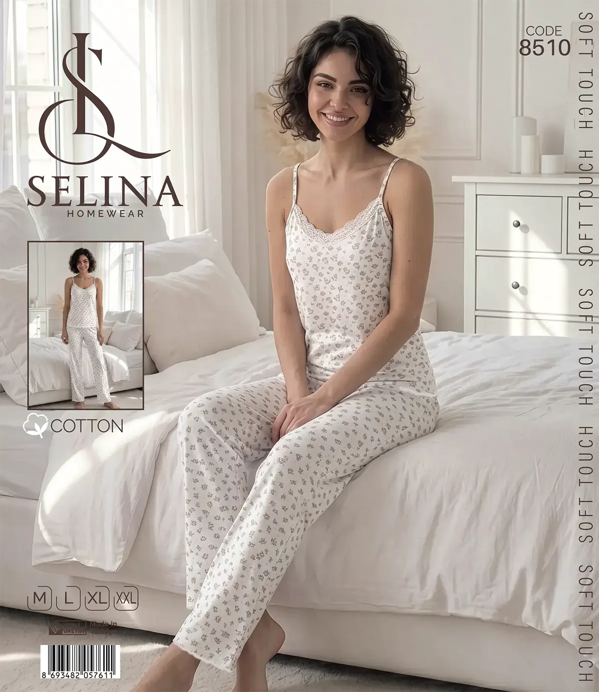 Selina 8510 (M-L-XL-XXL) Bayan İp Askılı Pijama Takım