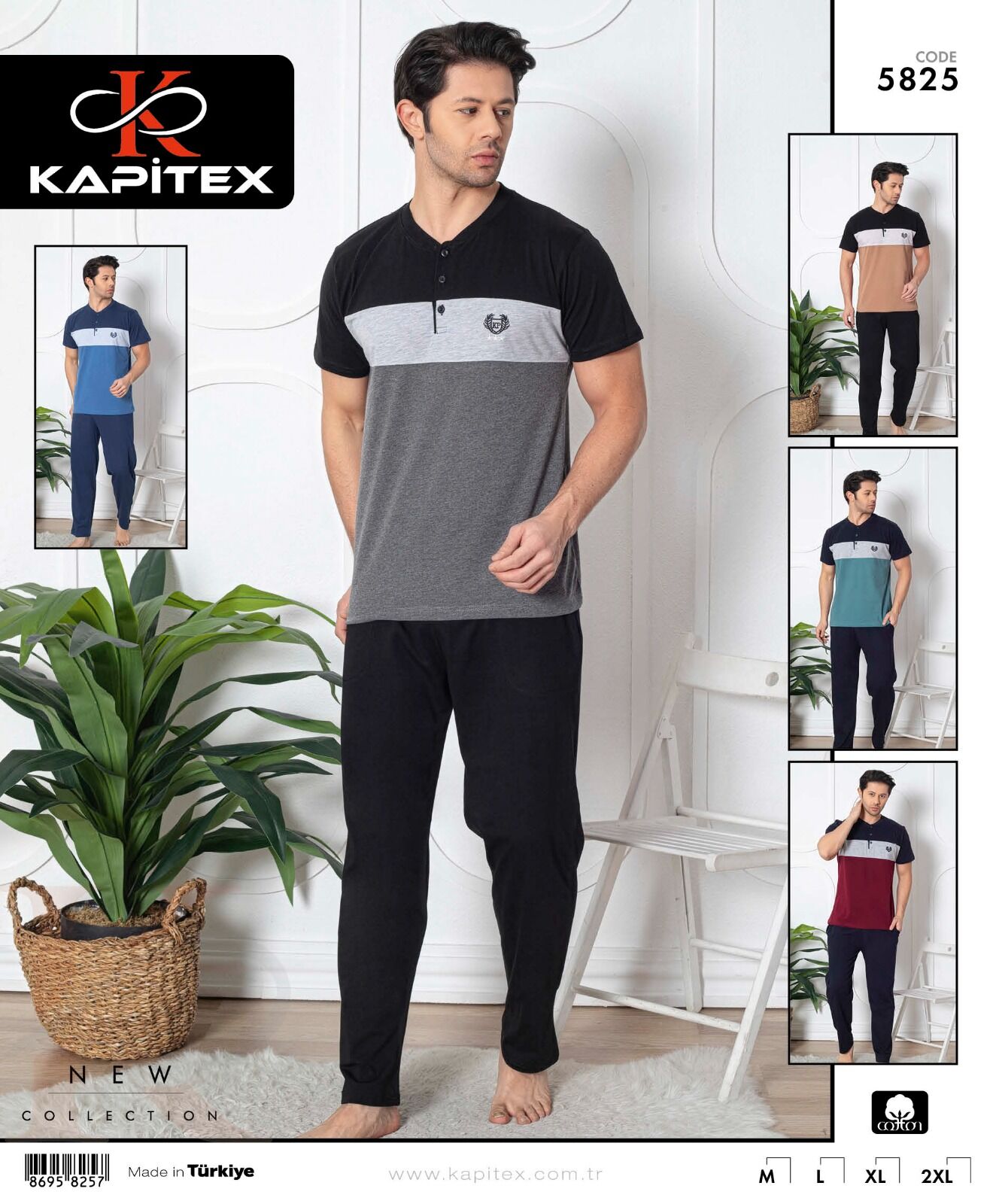 Kapitex 5825 Erkek Kısa Kol Pijama Takım 4'lü