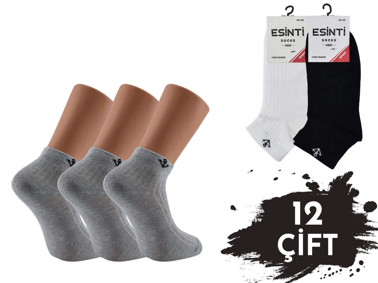 Esinti 002 %100 Pamuk Spor Erkek Patik 12'li