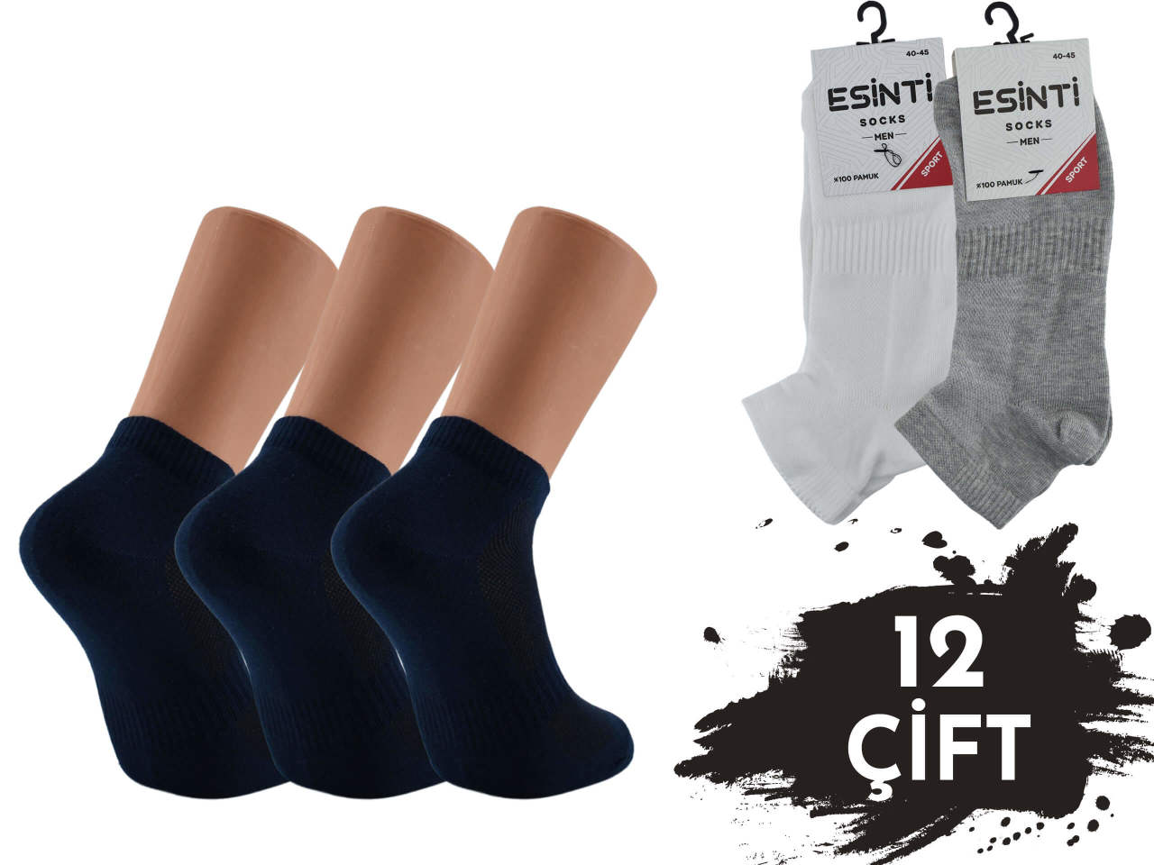 Esinti 003 %100 Pamuk Spor Erkek Patik 12'li