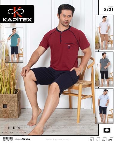 Kapitex 5831 Erkek Kısa Kol Kapri Pijama Takım 4'lü