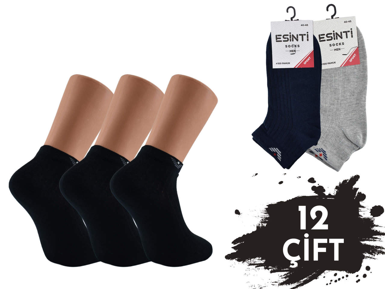 Esinti 005 %100 Pamuk Spor Erkek Patik 12'li