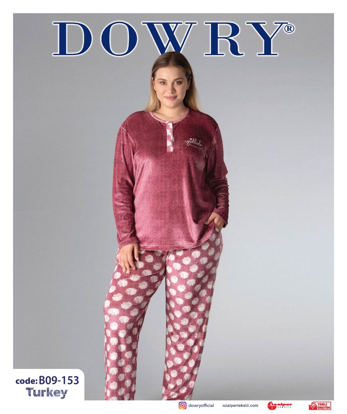 Dowry B09-153 (2XL-3XL-4XL-5XL) Uzun Kollu Bayan Kadife Pijama Takımı 4'lü