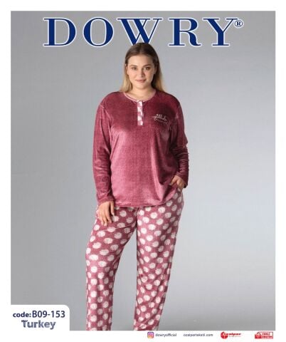 Dowry B09-153 (2XL-3XL-4XL-5XL) Uzun Kollu Bayan Kadife Pijama Takımı 4'lü
