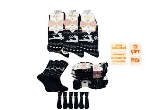 XGRİ POLO 36-03 Havlu Kışlık Bayan Soket Çorap 12'li