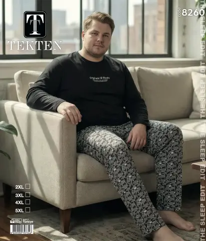 Tekten 8260 (2XL-3XL-4XL-5XL) Erkek Uzun Kollu Pijama Takım