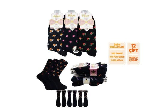 XGRİ POLO 36-02 Havlu Kışlık Bayan Soket Çorap 12'li